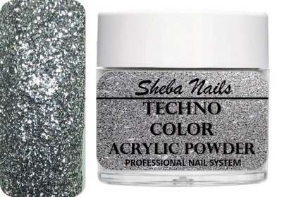 Sheba Nails Techno Color Acrylic Powder - Sparkling Silver
