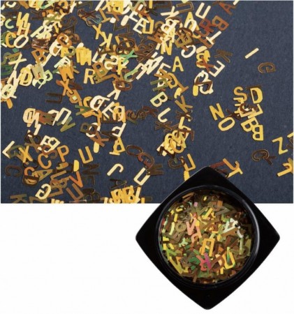 Nail Art Laser Alphabet Sequins 01 Gold