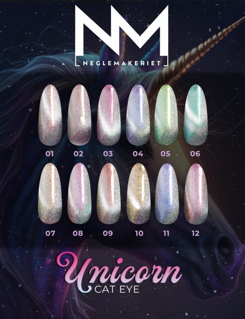 Unicorn Cat Eye Gel Polish fargekart, lagt over sort base.