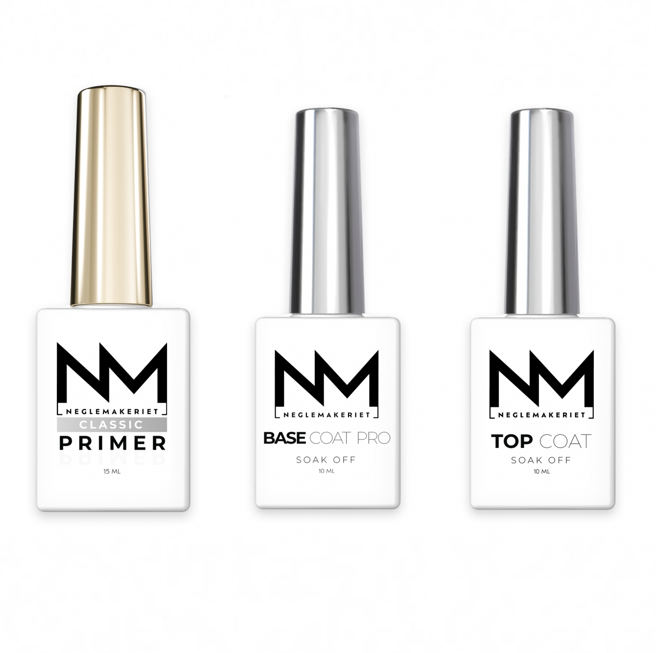 Neglemakeriet Primer, Base Coat og Top Coat.